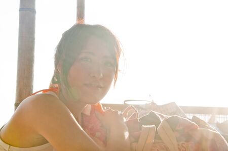 Women relaxing in the Beach Houseの写真素材