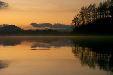 Morning Lake hibaraの写真素材