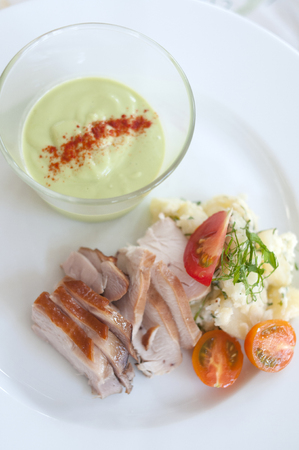 Ready-To-Eat Smoked chicken and potato saladの写真素材