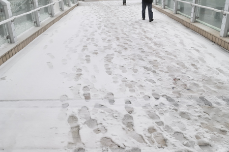 Footprints on the snowの写真素材