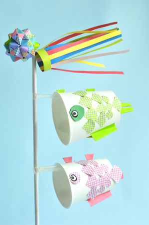 Carp made with paper cupsの写真素材