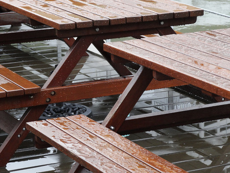 Garden table wet with rain