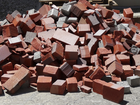 Bricks were stacked in construction site