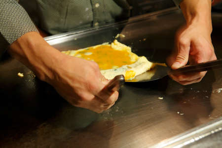 However rolled egg makingの写真素材