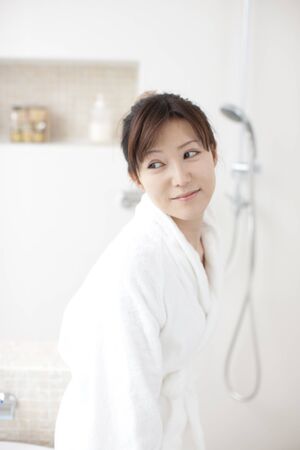 Women dressed in bathrobeの写真素材