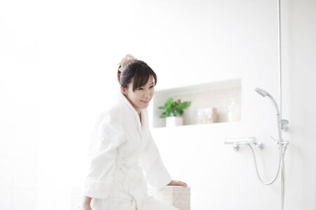 Women dressed in bathrobeの写真素材