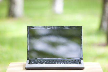 Laptop was put on the school deskの写真素材