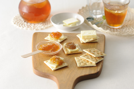 Various and jam on crackersの写真素材