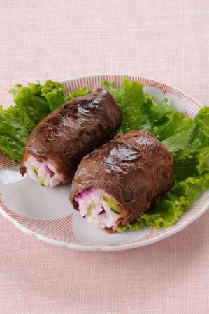 Meat winding rice ballsの写真素材