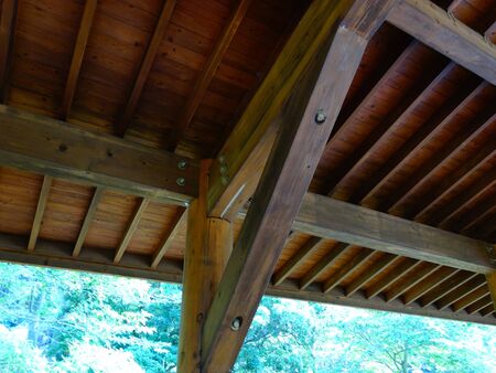 The ceiling of the wooden building
