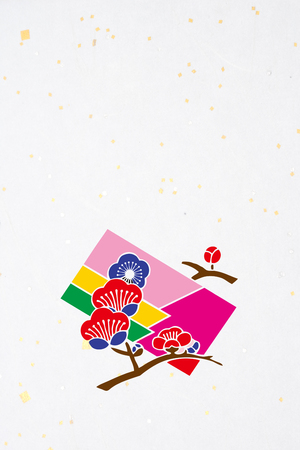Plum flowers and colored paperの写真素材