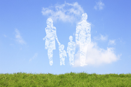 Grassland and family of cloudの写真素材