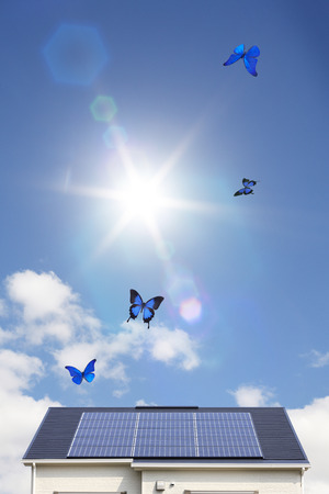 Solar power and blue skyの写真素材