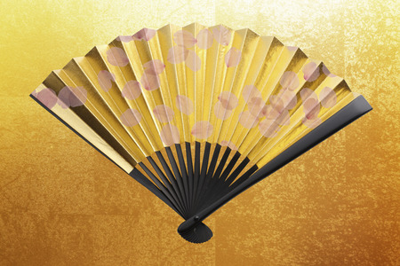 Golden fan and cherryの写真素材