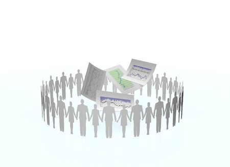 People and stock prices that connects the handの写真素材