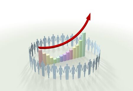 People and graph that connects the handの写真素材