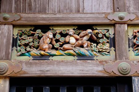 Misaru, heard monkey, said the monkeys three monkeysの写真素材