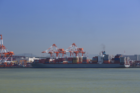 Osaka Nanko of container yards and container shipのeditorial素材