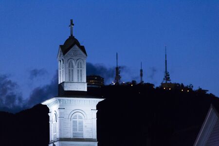 Old Dejima seminary and Inasayama of night viewの写真素材