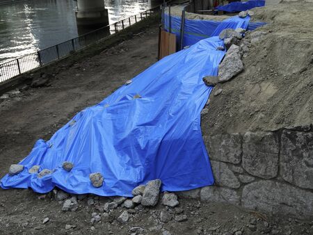 Blue sheet of construction siteの写真素材