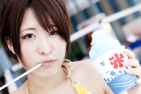 Poker women eating iceの写真素材