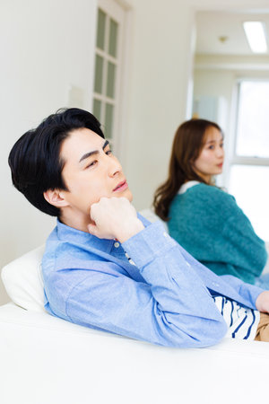 Japanese couple had a quarrelの写真素材