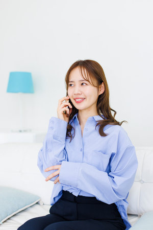 Japanese woman working at home