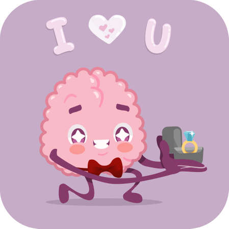 Valentine's day card with cute pink brain character, vector illustrationの写真素材