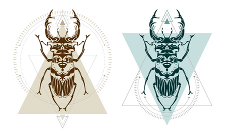 Stag Beetle geometric pattern for tattoo art or t-shirt printのイラスト素材