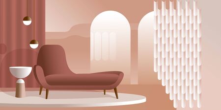 Abstract modern Interior in pastel shades of coral color. Vector mockup for background a layout landing page or design advertising banner or booklet. Contemporary architecture illustration.のイラスト素材