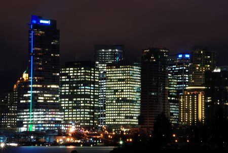 Night scene of downtown Vancouver, BC Canada. View from Stanley Parkの写真素材