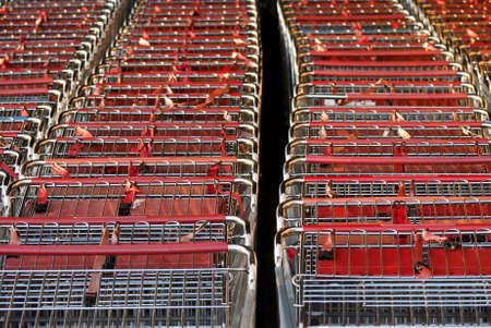 Close up shopping cart outside mallの写真素材