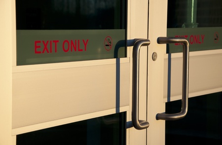 Exit door with sunset lightの写真素材