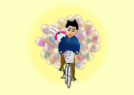 Man carries balloon for his lover のイラスト素材