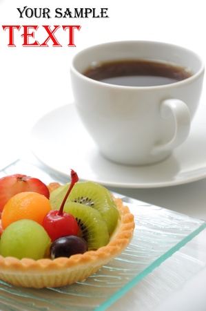 A dessert fruit cake with coffee の写真素材