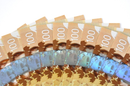 New Canadian one hundred bill background with white copyspace