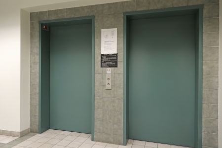 Two elevators in the interior of a building