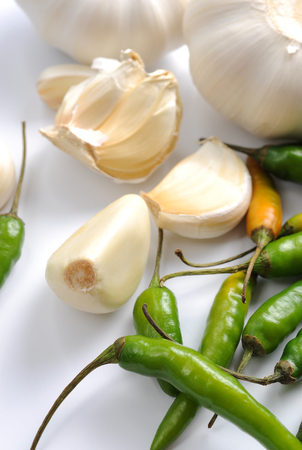Garlic and chili pepper の写真素材
