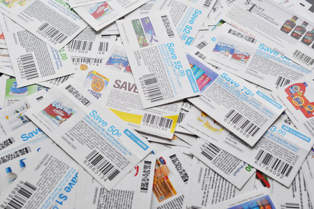 COQUITLAM, BC, CANADA - MAY 8 - Coquitlam BC Canada - May 8, 2014 : Canadian coupons background. All coupons for Canadian store, they are issued by manufacturers of consumer packaged goods Canada. のeditorial素材