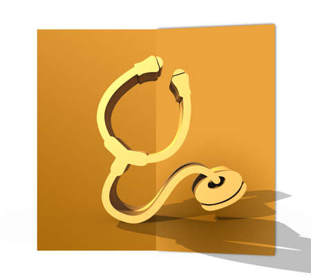Orange folded card with 3d stethoscope symbolの写真素材