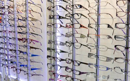 Coquitlam, BC, Canada - October 15, 2015 : Close up display eye glasses inside Coquitlma shopping mallのeditorial素材