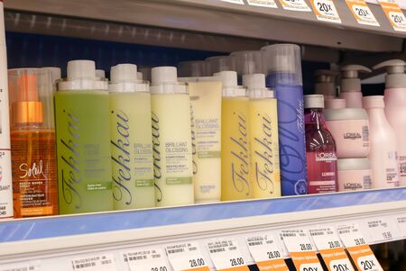 Coquitlam, BC, Canada - April 10, 2017 : Display brilliant glossing shampoo and conditoner for sale inside Shoppers drug mart storeのeditorial素材