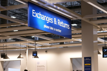 Close up exchanges and returns sign inside Ikea storeのeditorial素材