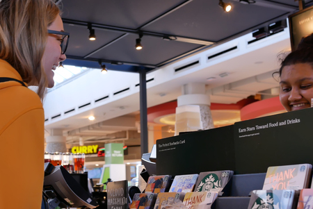 Motion of barista taking order for customer at Starbucks storeのeditorial素材