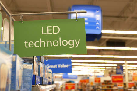Motion of led technology sign on new smart bulb section inside store