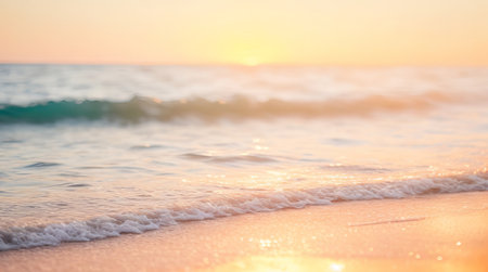Bokeh Sunset Light on Blurred Beach Vacation Background. Generative AI.の素材