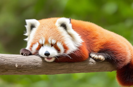 Sleeping Red Panda: Funny and Cute Animal Image. Generative AI.の素材