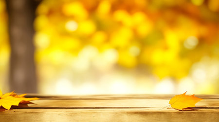 Autumn Nature Scene for Product Presentation in Blurred Bokeh Light Background. Generative AI.の素材