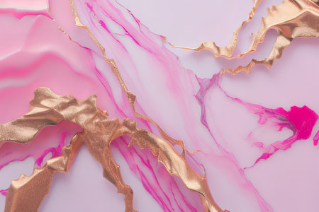 Elegant Pink Marble Background with Gold Brushstrokes. Generative AI.の素材