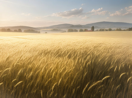 Golden Beauty: Exploring the Serene Field of Wheat. Generative AI.の素材